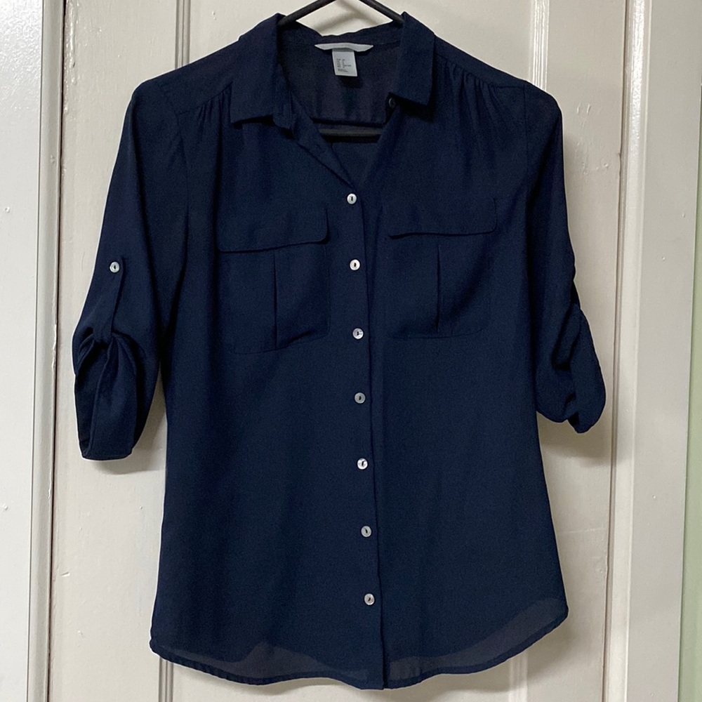 H&M Womens Navy Blue Button Down Shirt in Size 2 / XS Extra Small